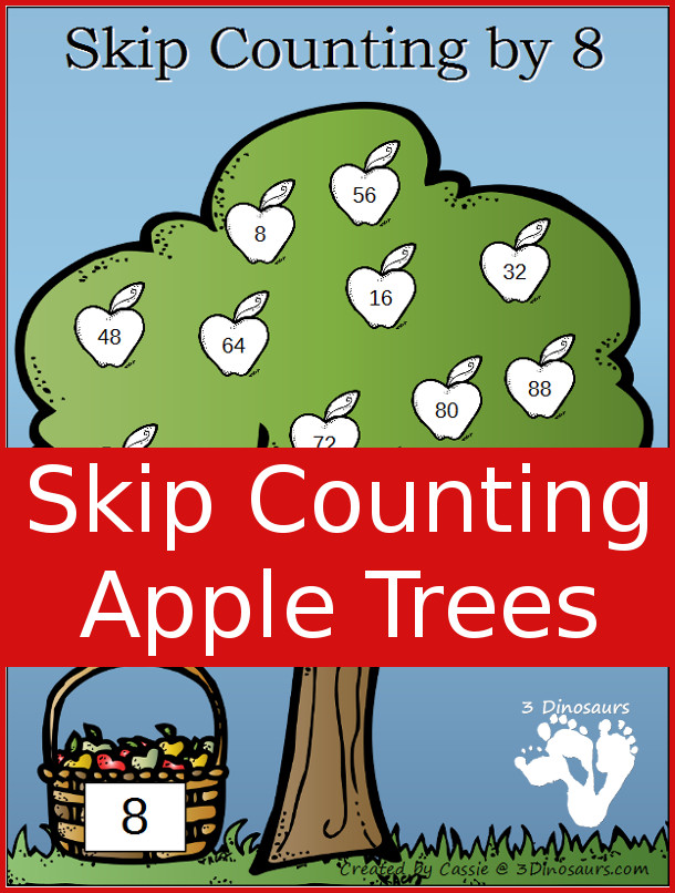Free Skip Counting Apple Trees: Color or Black and white options  - 3Dinosaurs.com