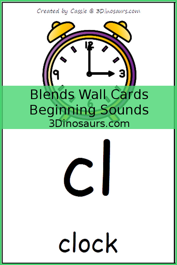 Free Blends Wall Cards: Beginning Sounds - 3Dinosaurs.com