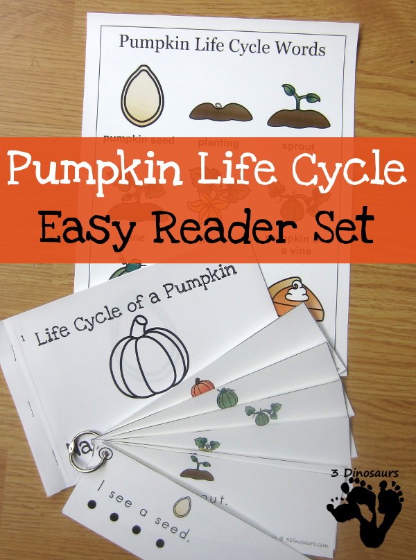 Pumpkin Life Cycle Easy Reader Set-  $ 4 different book options plus reading strips that match 2 of the books - 3Dinosaurs.com