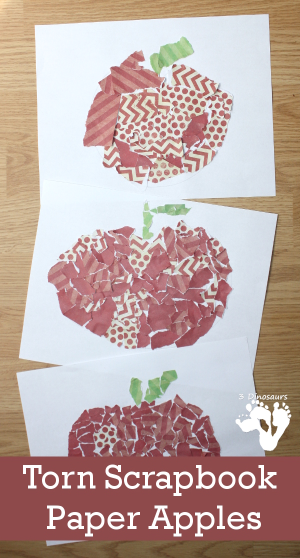 Torn Scrapbook Paper Apple - easy and fun craft you can do with many ages - 3Dinosaurs.com