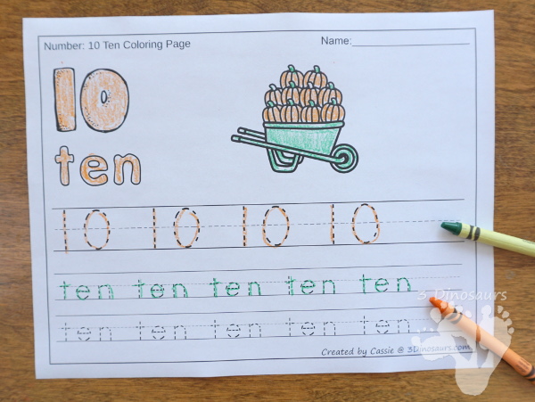 No-Prep Fall Themed Number Color and Trace - 4 options: fall, apples, leaves and pumpkins - 3Dinosaurs.com