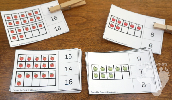 Pumpkin and Apple Themed Ten Frame Printables: No-Prep & Hands-On - 168 pages of printables working on ten frame activities for numbers 1 to 20 with hands-on and no-prep: cards, worksheets and easy reader books. - 3Dinosaurs.com