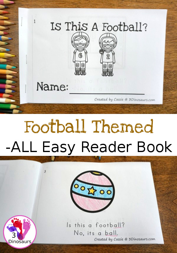 Free Football Theme -ALL Easy Reader Book - an 8 page book with questions answer and answer on each page - 3Dinosaurs.com