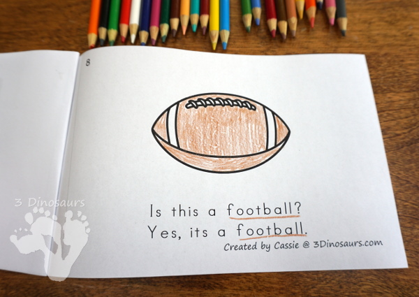 Free Football Theme -ALL Easy Reader Book - an 8 page book with questions answer and answer on each page - 3Dinosaurs.com
