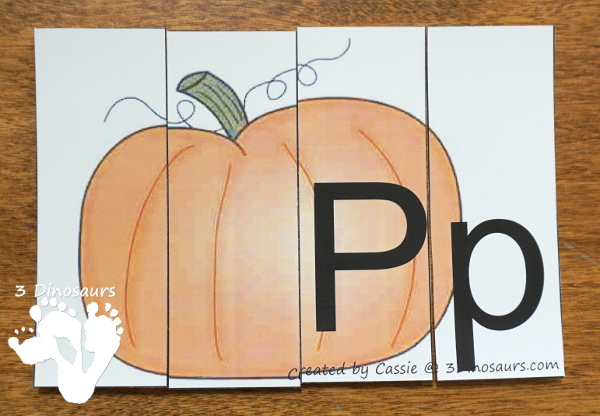 Free ABC 4 Piece Puzzles for the Whole Alphabet - 26 puzzles with uppercase and lowercase letters - 3Dinosaurs.com