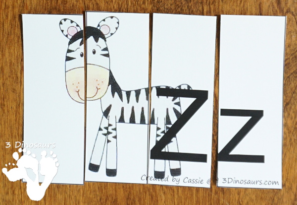 Free ABC 4 Piece Puzzles for the Whole Alphabet - 26 puzzles with uppercase and lowercase letters - 3Dinosaurs.com