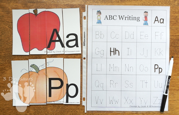 Free ABC 4 Piece Puzzles for the Whole Alphabet - 26 puzzles with uppercase and lowercase letters - 3Dinosaurs.com