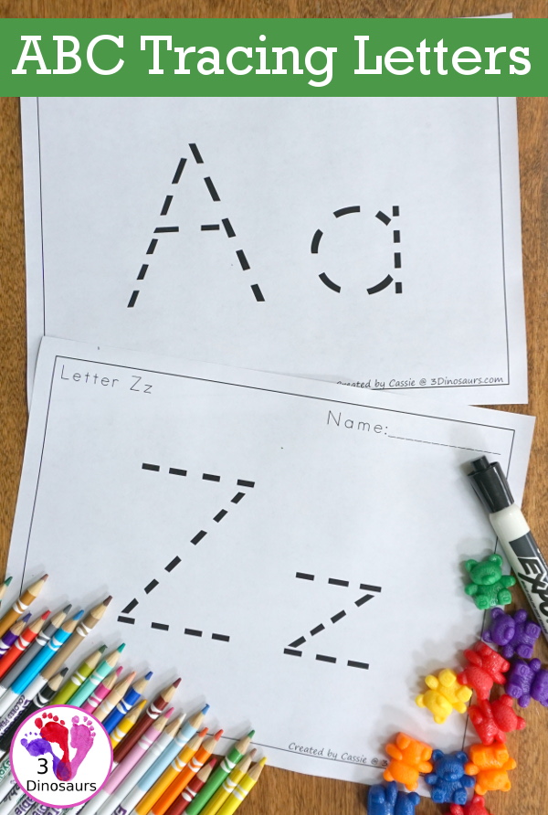 Free ABC Letter Tracing - all 26 letters of the alphabet with uppercase and lowercase letters together - 3Dinosaurs.com