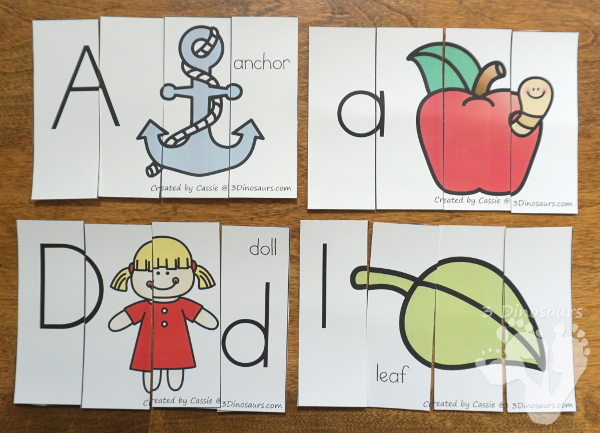 ABC 4 Piece Puzzles Set for all the letters of the alphabet - 3 puzzles options with uppercase only, lowercase only and uppercase and lowercase together - 3Dinosaurs.com