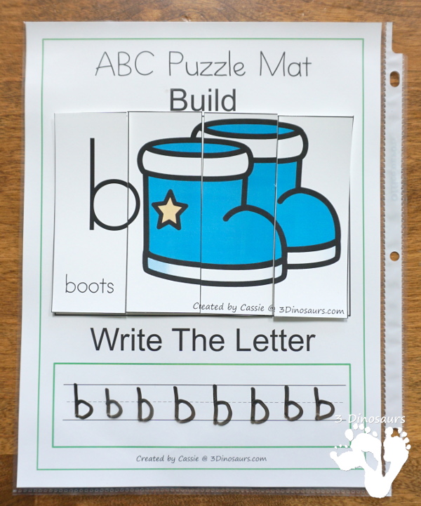 ABC 4 Piece Puzzles Set for all the letters of the alphabet - 3 puzzles options with uppercase only, lowercase only and uppercase and lowercase together - 3Dinosaurs.com