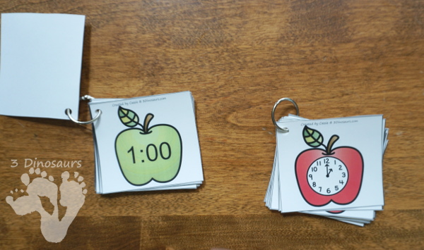 Apple Time Matching Cards- 2 matching cards for hourly time from 1 to 12 - 3Dinosaurs.com