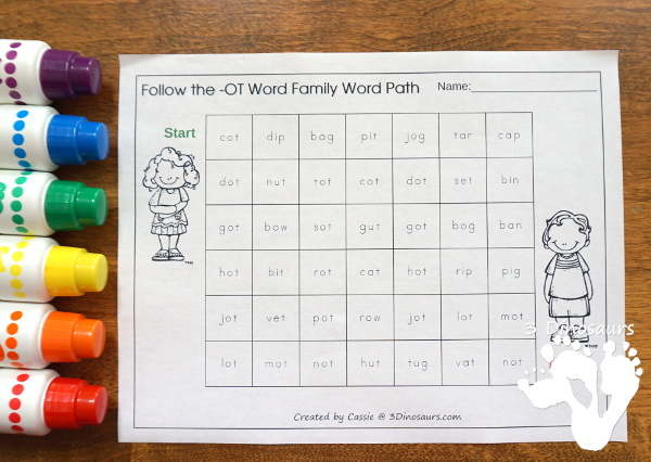 CVC Word Paths or mazes - word paths by CVC word ending in tracing and follow the word with - 3Dinosaurs.com