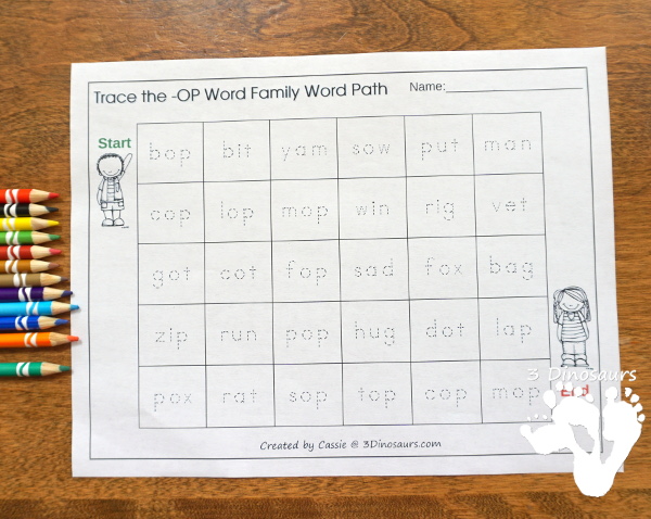 CVC Word Paths or mazes - word paths by CVC word ending in tracing and follow the word with - 3Dinosaurs.com