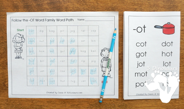 CVC Word Paths or mazes - word paths by CVC word ending in tracing and follow the word with - 3Dinosaurs.com