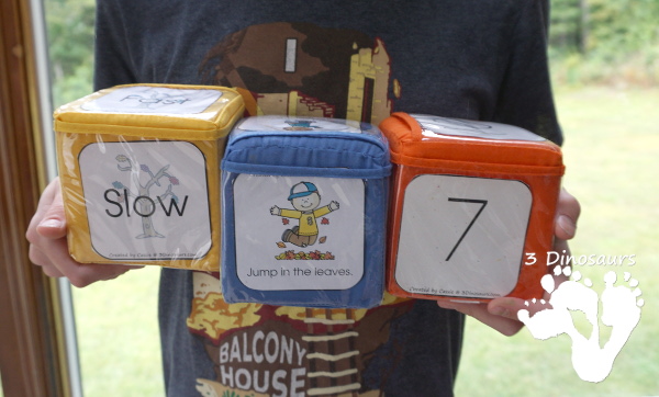 Free Fall Gross Motor Dice - with two dice for movements and speed. They have fall movements for you to use all season - 3Dinosaurs.com