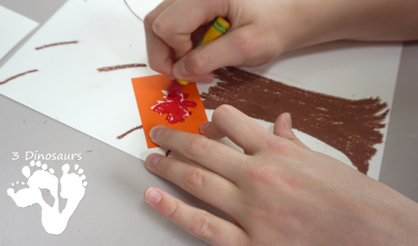 Fall Tree: Watercolor & Oil Pastels - a fun fall tree with blending of oil pastels and watercolors - 3Dinosaurs.com