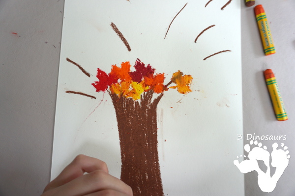Fall Tree: Watercolor & Oil Pastels - a fun fall tree with blending of oil pastels and watercolors - 3Dinosaurs.com