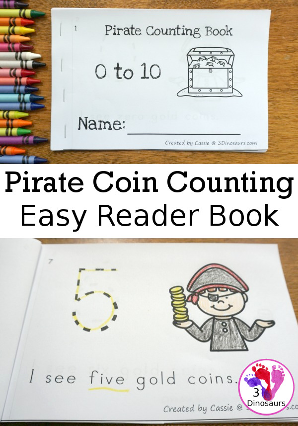 Free Pirate Coin Counting Easy Reader Book - a fun way to count from 0 to 10 with pirate and coins - 3Dinosaurs.com