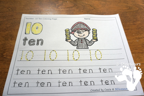 Pirate Coins Number Color and trace - numbers 0 to 20 with tracing and writing options - 3Dinosaurs.com