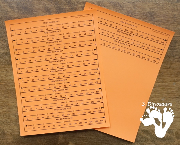 Free Skip Counting Number Line Bookmarks - skip counting number line bookmarks for 1 to 12 or 1 to 15 plus  - 3Dinosaurs.com