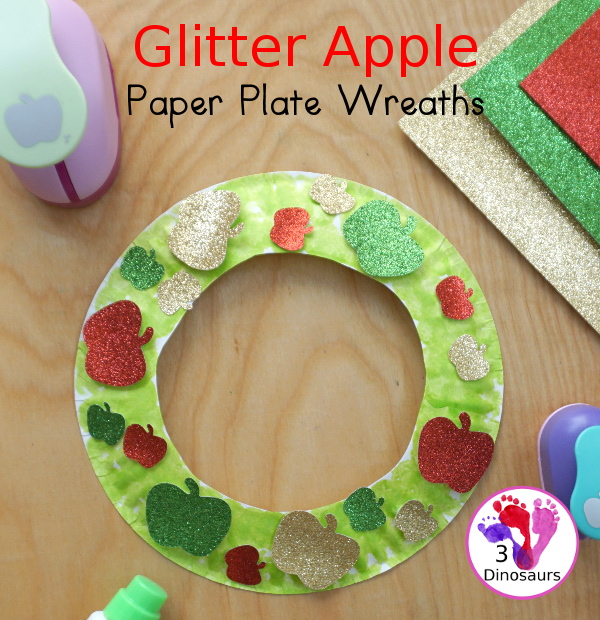 Glitter Apple Wreath for the fall - super easy to make for a fun fall decoration - 3Dinosaurs.com