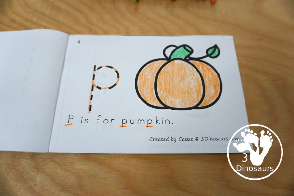 Free Fall ABC Letters themed Tracing Easy Reader Book - with letters a, l, p, s, r, h, t in a 12 page book - 3Dinosaurs.com