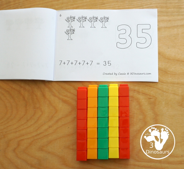 Free Fall Tree Skip Counting by 7 Easy Reader Book - a fun easy reader book for kids to work on skip counting with leaves by 7s - 3Dinosaurs.com