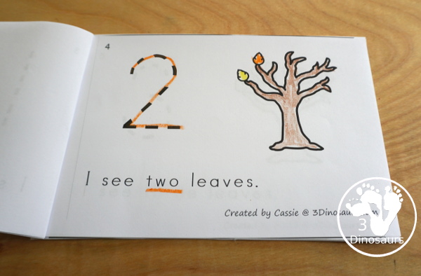 Leaf Activities Pack: Leaf Themed Number Easy Reader Book - with numbers 0 to 10 in a 12 pages book - 3Dinosaurs.com