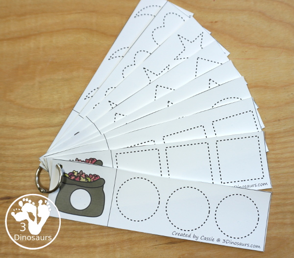 Leaf Activities Pack: Shape Tracing Strips - has 9 shapes with three shapes to trace on each tracing strip - 3Dinosaurs.com