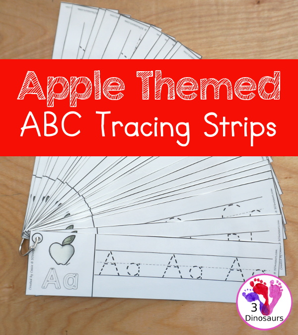 Free Apple Theme ABC Tracing Strips - with uppercase and lowercase together. You have fun kids with an apple plus you can see an example of how to trace the letters - 3Dinosaurs.com
