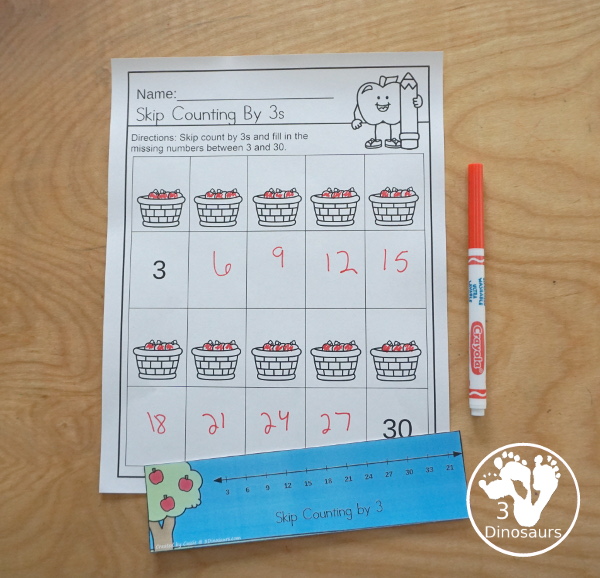 Apple Skip Counting Activities - with no-prep packs, skip counting mats, skip counting puzzles, and task cards to work on skip counting from 2 to 12 - 3Dinosaurs.com