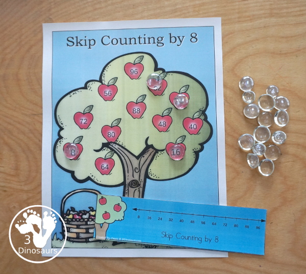 Apple Skip Counting Activities - with no-prep packs, skip counting mats, skip counting puzzles, and task cards to work on skip counting from 2 to 12 - 3Dinosaurs.com