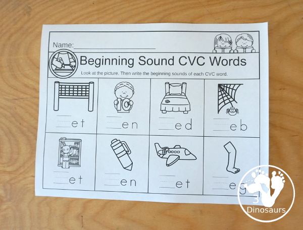 CVC Words Write Beginning Sounds - 30 fun CVC word worksheets that work on beginning sound words for short a, short e, short i, short o, short u, and mixed vowel  - 3Dinosaurs.com