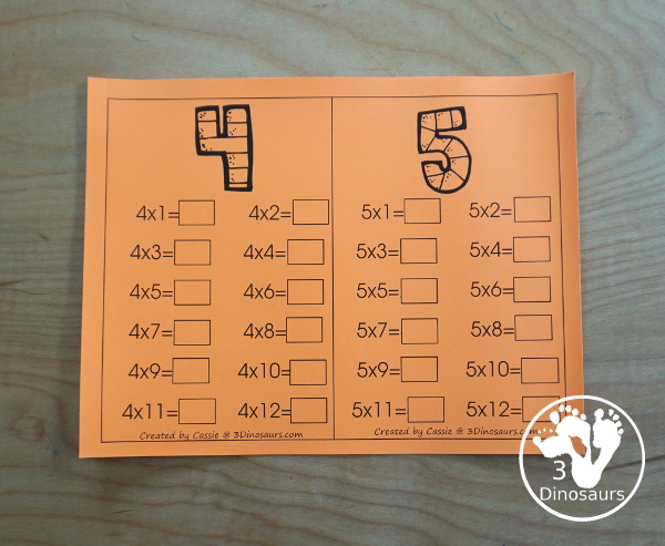 Free Multiplication Wall Cards: Two Types - You have a set of multiplication wall cards filled out and multiplication wall cards that have answer blank - 3Dinosaurs.com