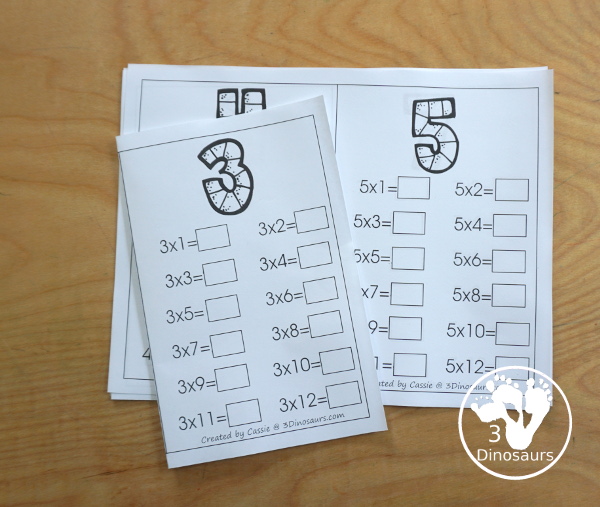 Free Multiplication Wall Cards: Two Types - You have a set of multiplication wall cards filled out and multiplication wall cards that have answer blank - 3Dinosaurs.com