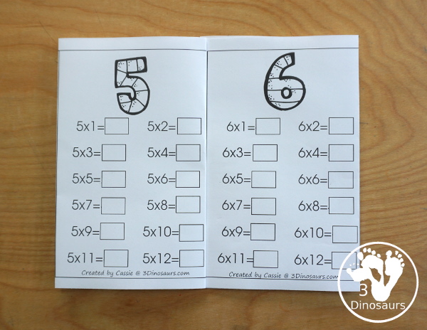 Free Multiplication Wall Cards: Two Types - You have a set of multiplication wall cards filled out and multiplication wall cards that have answer blank - 3Dinosaurs.com