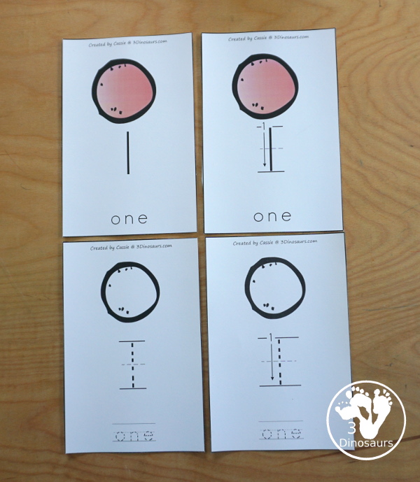 Number Wall Cards 1 to 20 Set - you have number wall cards that are great for PreK and kindergarten with a fun gumball themed with number digit and number word on the cards with two sizes of cards - They come in several options for the numbers and also come in black and white version - 3Dinosaurs.com