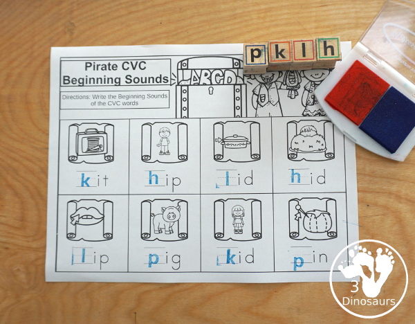 Free Pirate CVC Words Write Beginning Sounds - 5 fun CVC word worksheets that work on short a, short e, short i, short o, short u beginning sound words - 3Dinosaurs.com