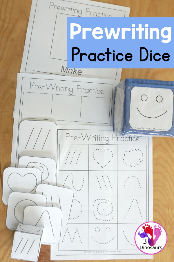 Free Fine Prewriting Practice Printable Dice - two fun prewriting dice centers that kids can use to change up their prewriting with tracing prewriting center, drawing prewriting centers, prewriting practice folding dice, and prewriting practice cube dice inserts. - 3Dinosaurs.com