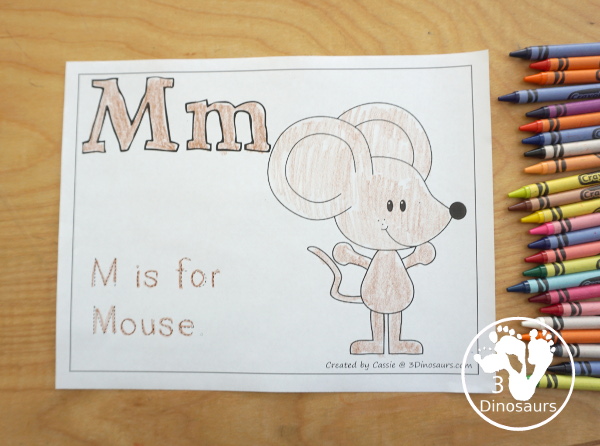 Free Romping & Roaring M Pack Letter Pack: M is for Mouse - a letter m pack that has prewriting, finding letters, tracing letters, coloring pages, shapes, puzzles and more - 3Dinosaurs.com