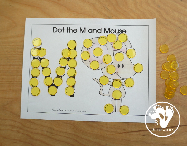 Free Romping & Roaring M Pack Letter Pack: M is for Mouse - a letter m pack that has prewriting, finding letters, tracing letters, coloring pages, shapes, puzzles and more - 3Dinosaurs.com