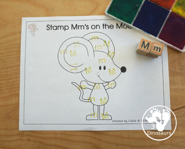 Free Romping & Roaring M Pack Letter Pack: M is for Mouse - a letter m pack that has prewriting, finding letters, tracing letters, coloring pages, shapes, puzzles and more - 3Dinosaurs.com