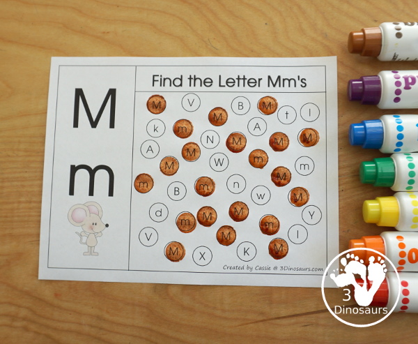 Free Romping & Roaring M Pack Letter Pack: M is for Mouse - a letter m pack that has prewriting, finding letters, tracing letters, coloring pages, shapes, puzzles and more - 3Dinosaurs.com