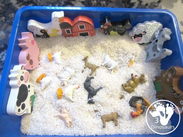 Farm Sensory Bin - for kids with a simple set up for the sensory bin and play