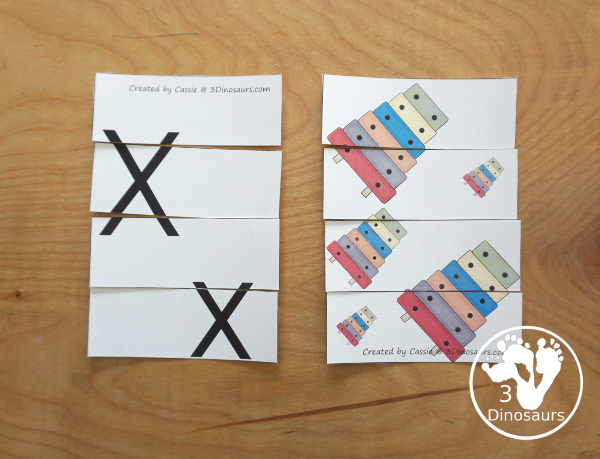 Free Romping & Roaring X Pack Letter Pack: X is for Xylophone - a letter X pack that has prewriting, finding letters, tracing letters, coloring pages, shapes, puzzles and more - 3Dinosaurs.com