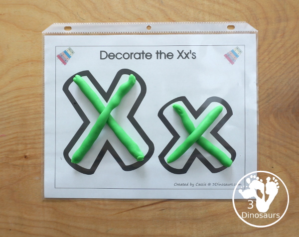 Free Romping & Roaring X Pack Letter Pack: X is for Xylophone - a letter X pack that has prewriting, finding letters, tracing letters, coloring pages, shapes, puzzles and more - 3Dinosaurs.com