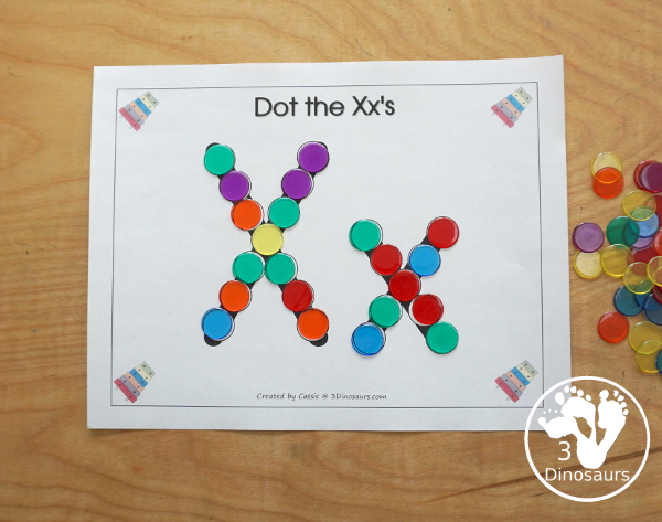 Free Romping & Roaring X Pack Letter Pack: X is for Xylophone - a letter X pack that has prewriting, finding letters, tracing letters, coloring pages, shapes, puzzles and more - 3Dinosaurs.com