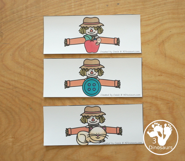 Free Scarecrow ABC Matching Printable -0 matching the beginning sound for each picture on the scarecrow with a crow that has an uppercase and lowercase letter. All 26 letters of the alphabet. - 3Dinosaurs.com