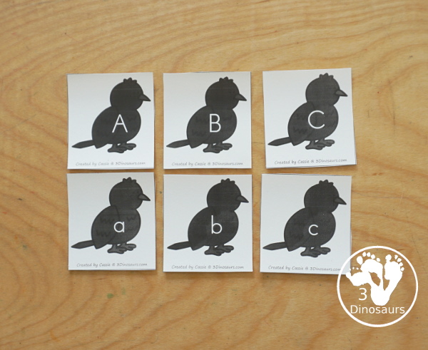 Free Scarecrow ABC Matching Printable -0 matching the beginning sound for each picture on the scarecrow with a crow that has an uppercase and lowercase letter. All 26 letters of the alphabet. - 3Dinosaurs.com