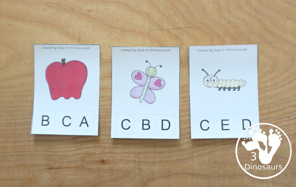Free ABC Beginning Sound Clip Cards - all 26 letters of the alphabet with 3 letter options on each clip card. - 3Dinosaurs.com